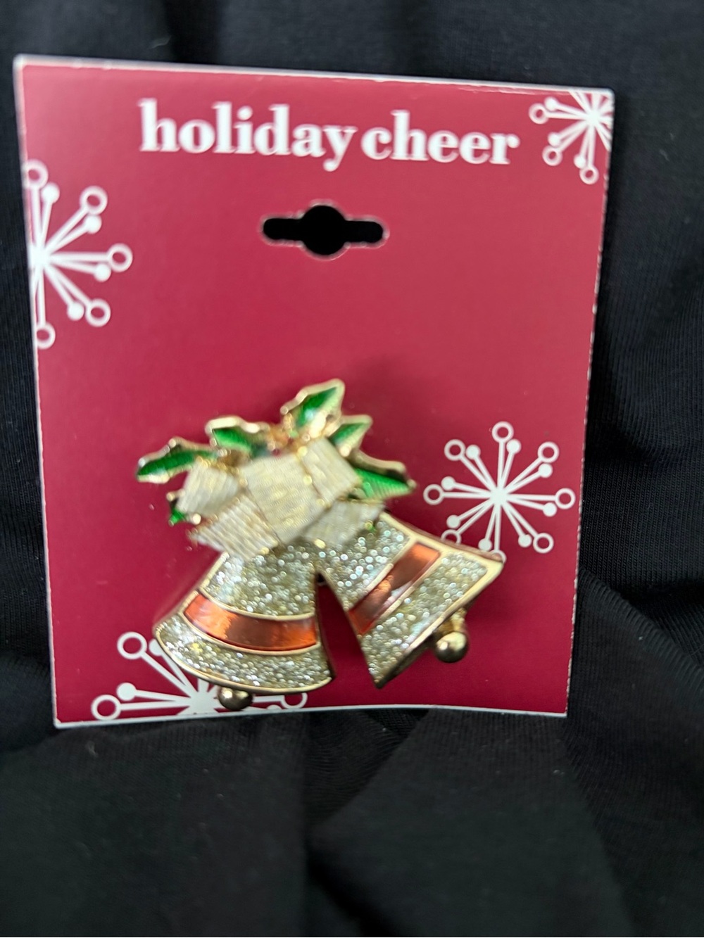 Kohl's Gold and Green Holiday Bell Brooch with Red Accent